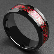 Load image into Gallery viewer, Red Green Carbon Fiber Black Dragon Inlay Comfort Fit Stainless steel Rings for MenBand Ring