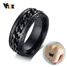 Load image into Gallery viewer, Vnox 8mm Cool Black Spinner Chain Ring for Men Tire Texture Stainless Steel